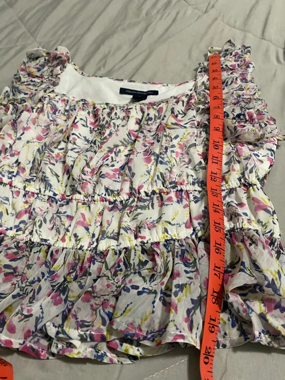 French Connection Pink Floral Ruffle Peplum Top Blouse Size Large Cottagecore - Picture 7 of 10
